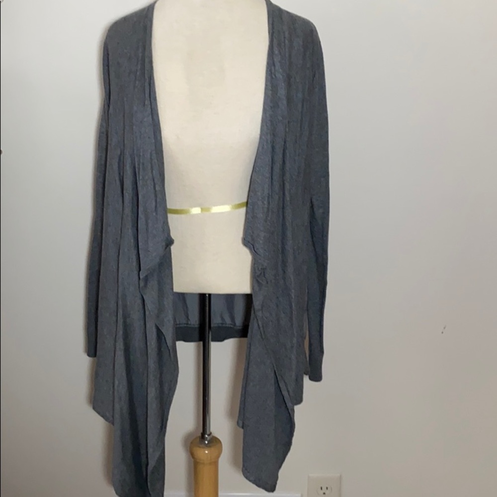 Covington open front cardigan sweater M gray cascade draped lightweight long